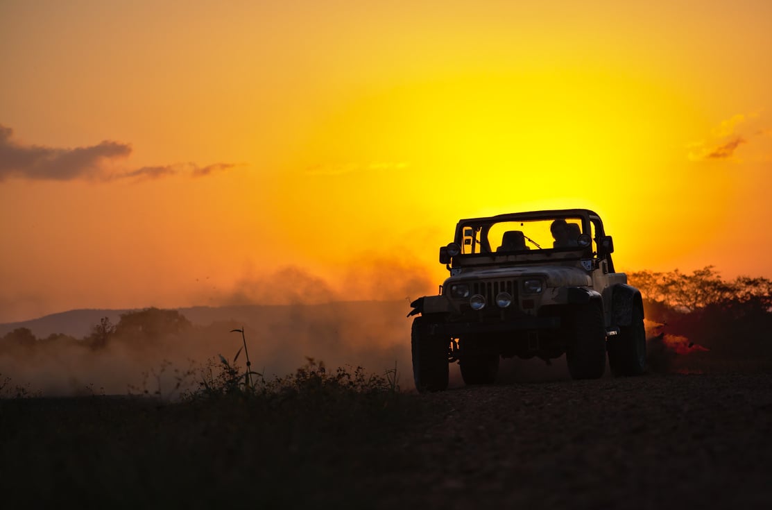 jeep,dust, sunset, off-road driving, nature, sun